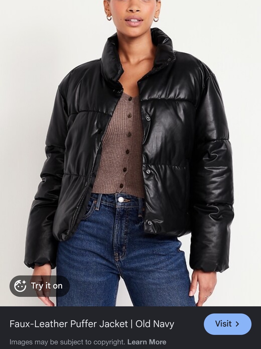 GAP Black Faux-Leather Puffer Jacket